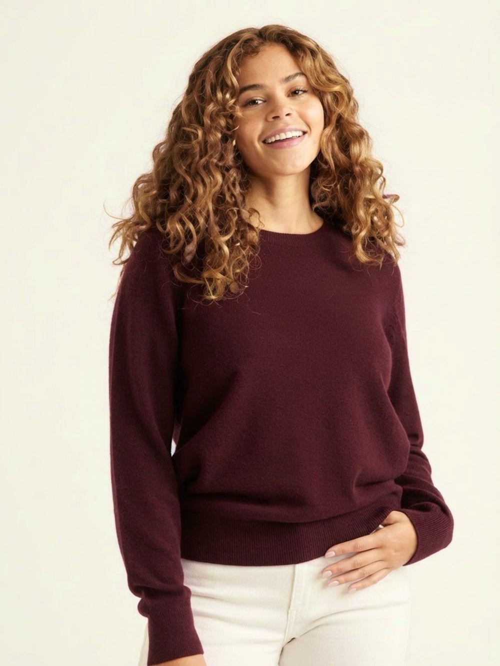 Quince 100% Mongolian Cashmere Crewneck Sweater Burgundy Women's XL Excellent